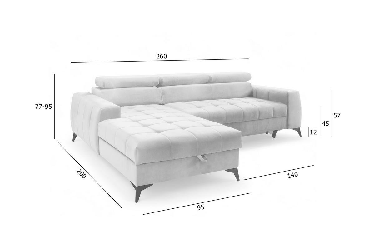 ECKSOFA L Form Arkucio Mini Schwarz 260/200/95 cm Rechts mit Schlaffunktion - Schwarz, Textil/Metall (260/200cm) - AX Living