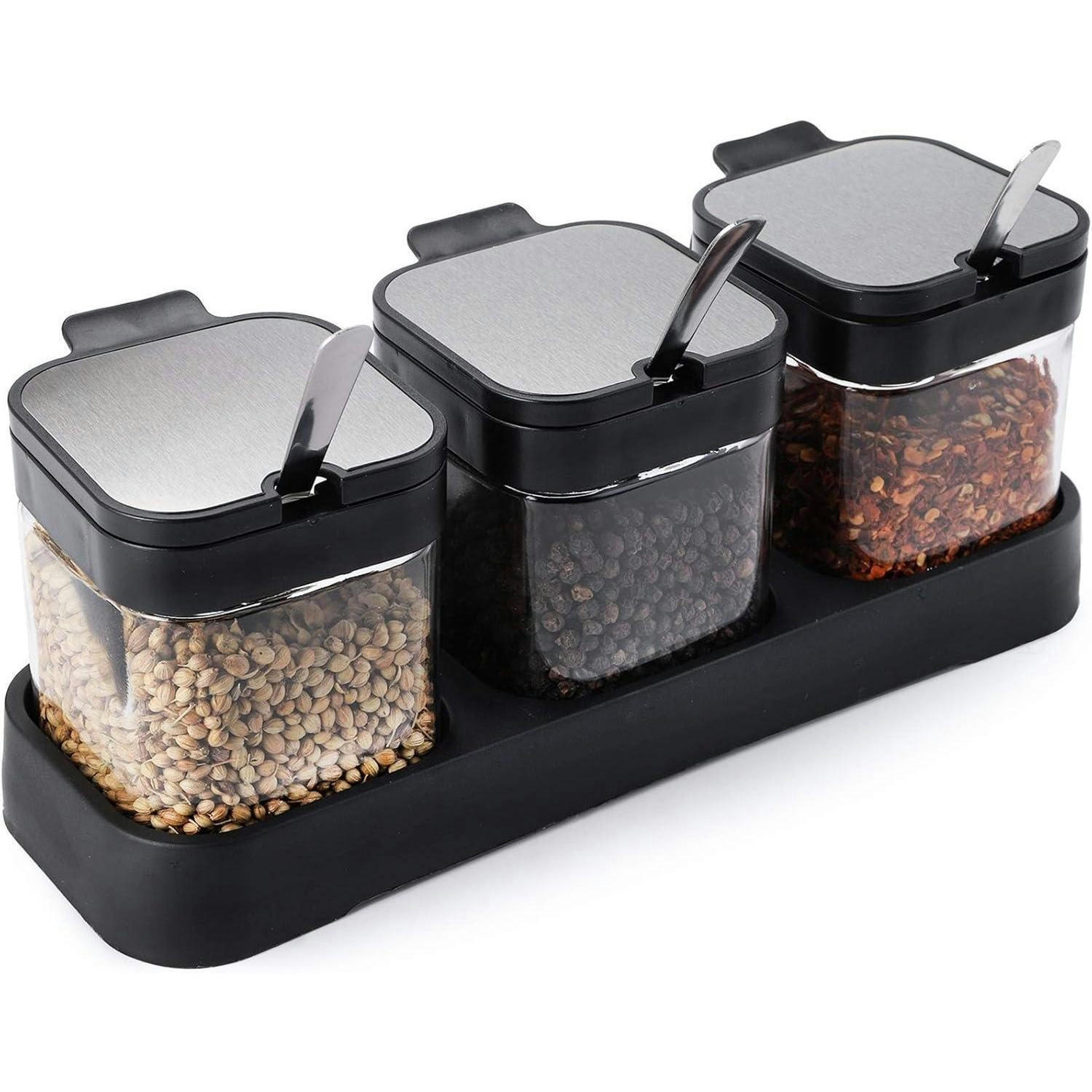 GEWÜRZBEHÄLTER 3er Set Glas 220 ml Schwarz - Schwarz, Glas (12.2/11.4/26.9cm)