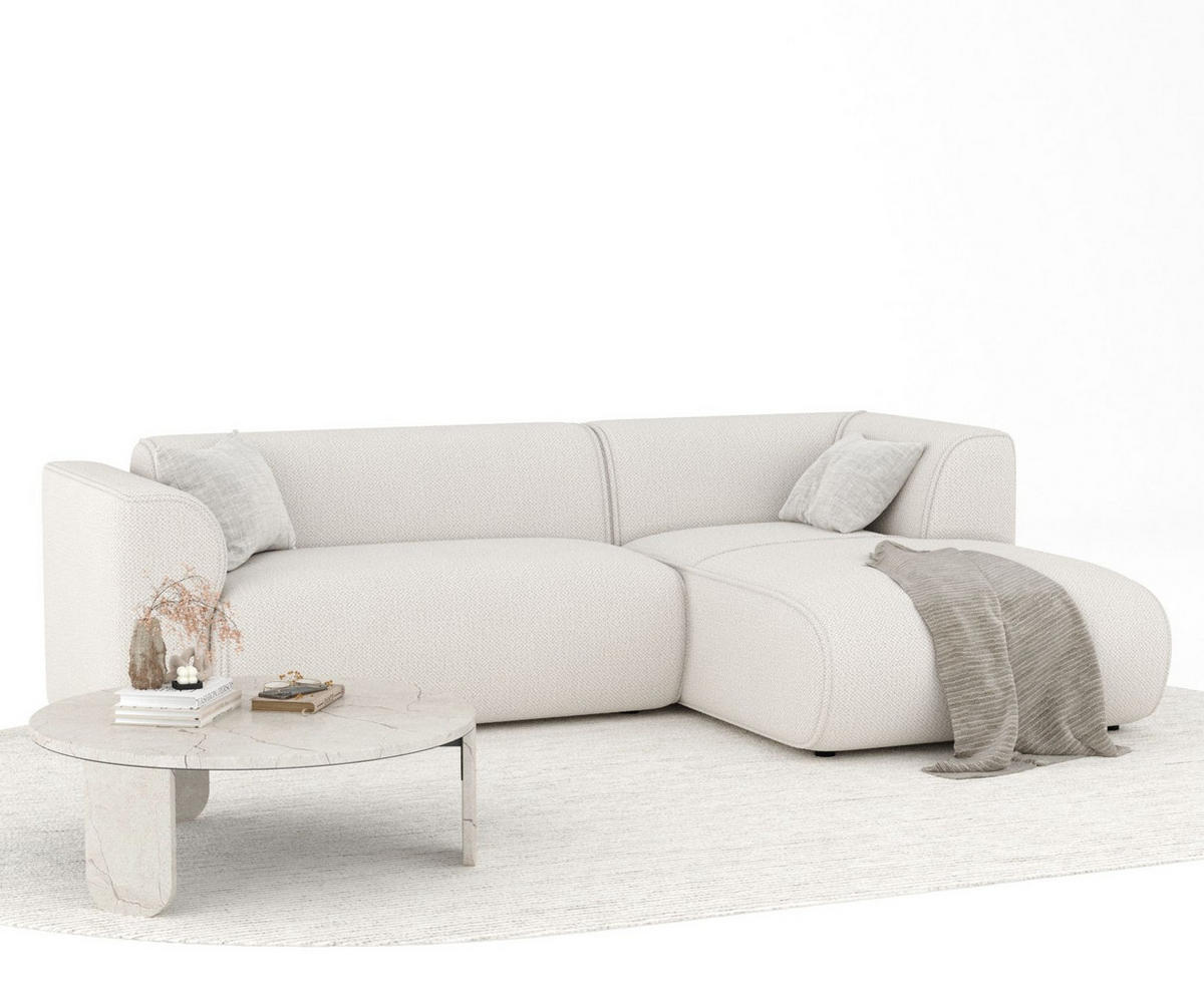 ECKSOFA Melani Beige Chenille-Stoff - Rechts Seite - Beige/Schwarz, Holz/Holzwerkstoff (162/256cm) - Maison de Reve