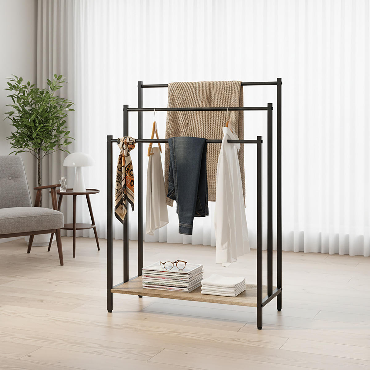 HANDTUCHSTÄNDER - Schwarz, Holzwerkstoff/Metall (60/81/28cm) - Relaxdays