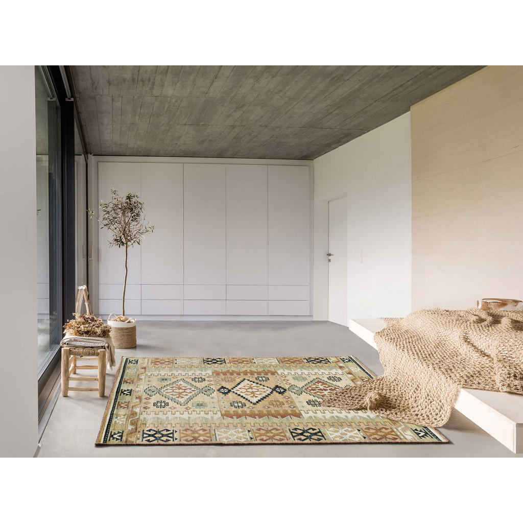 Thumbnail - Atticgo Orientteppich, Mehrfarbig, Beige, Hellgrün, Kupfer, Textil, Grafikmuster, Rechteckig, 95x140 cm, Oeko-Tex® Stand...