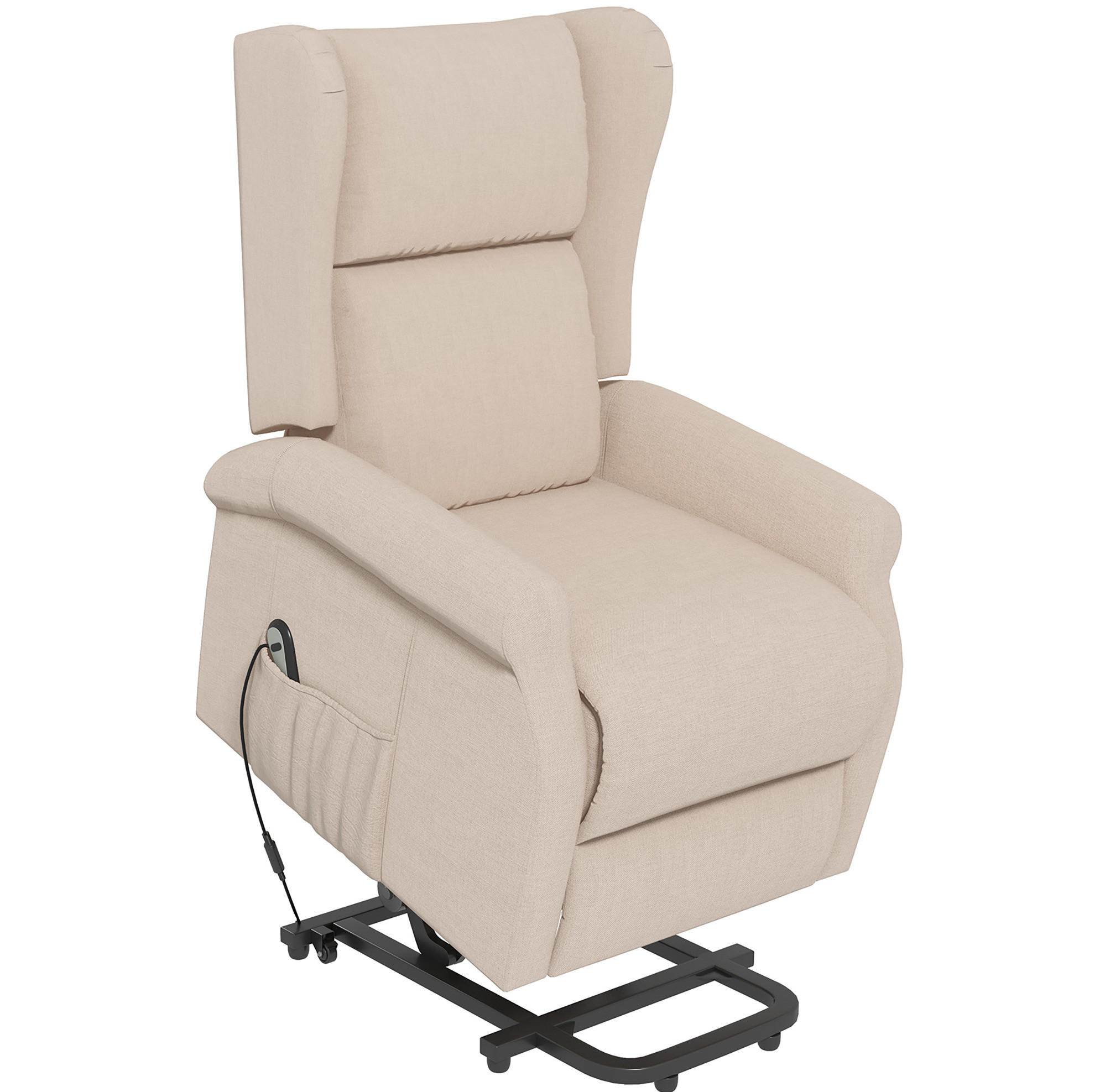 RELAXSESSEL mit elektrischer Liegefunktion, Aufstehhilfe 74/94/111 cm Cremeweiß - Creme, Holz (94/111/74cm) - Redom