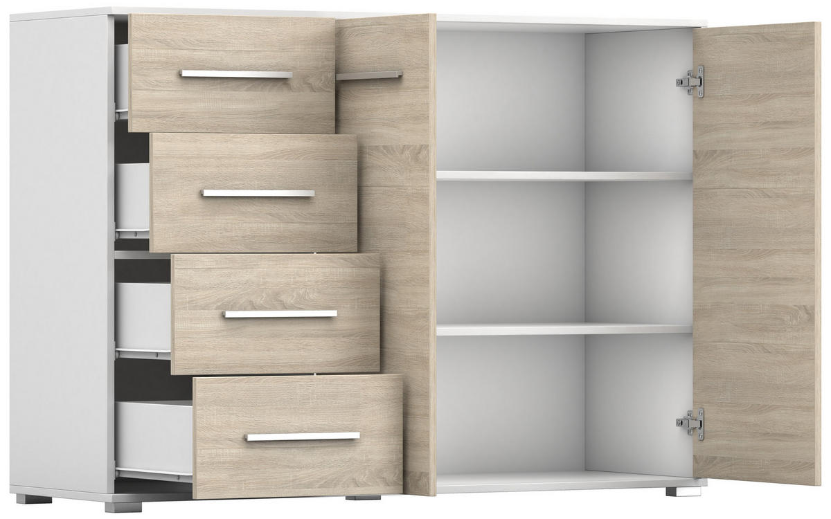 KOMMODE - Highboard IRYS 01 2D4S Weiß + Sonoma - Weiß/Sonoma Eiche, Holzwerkstoff (135/95/45cm) - Möblo