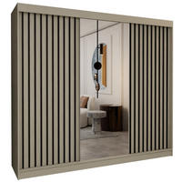 SCHWEBETÜRENSCHRANK Erika 240 cm mit Lamellen und Spiegel 3-türig, kaschmir, schwarz - Kaschmir/Schwarz, Kunststoff (240/216/51cm) - Margaret Hadas24