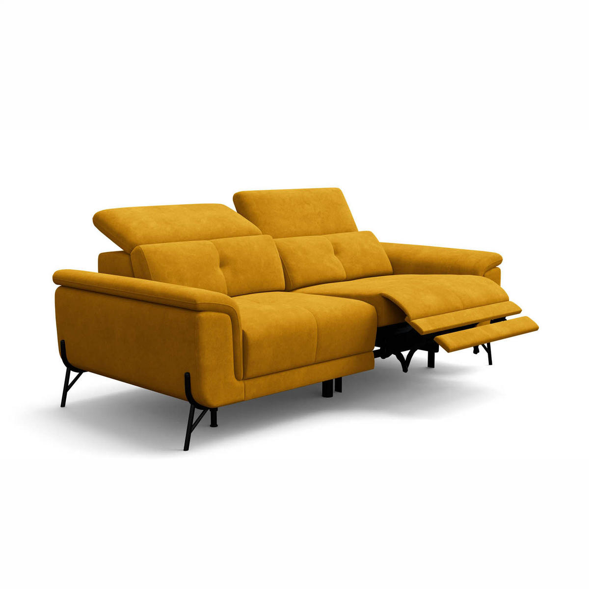 SOFA RELAX AVENA 3-Sitzer, gelber Veloursstoff - Gelb/Schwarz, Holz/Textil (204/80/108cm) - Wozimo