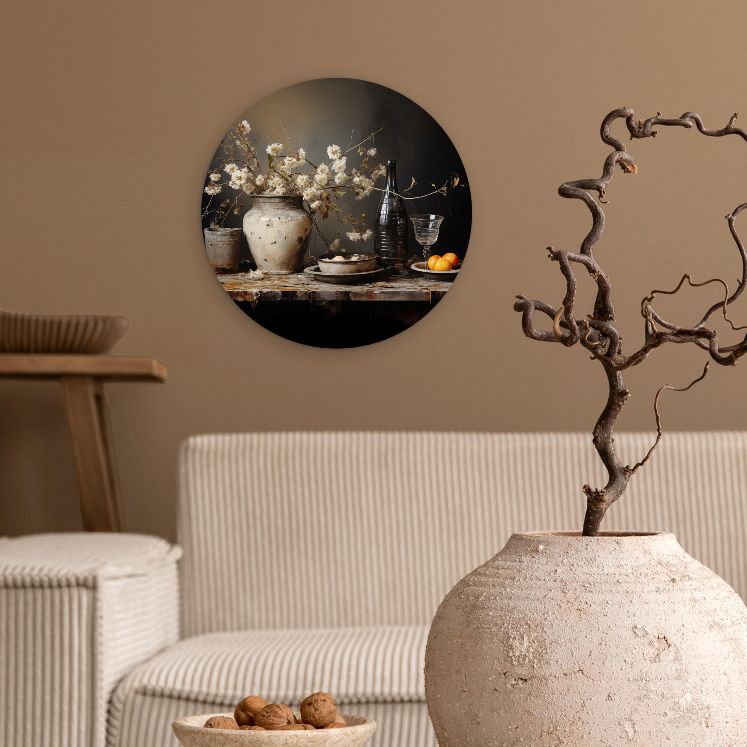 WANDBILD Stilleben - Blumen - Blumenstrauß - Vase - Wein 30x30 cm - Mokka, Kunststoff (30/30cm) - MuchoWow