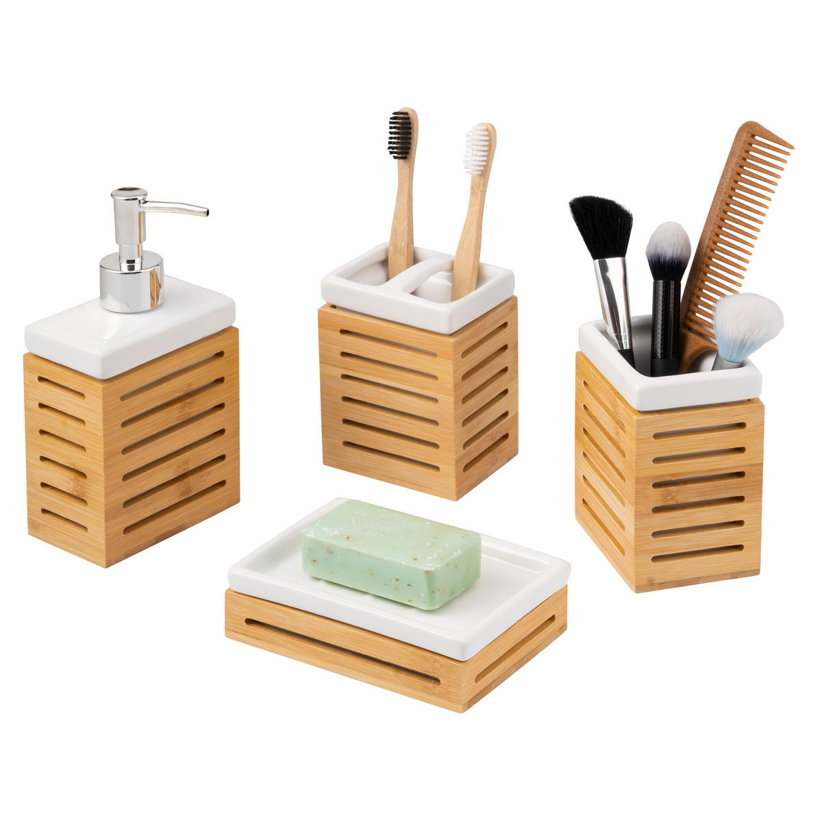 BADEZIMMER-SET, weiß - Weiß, Keramik (6.7/11.5/8.5cm) - bremermann