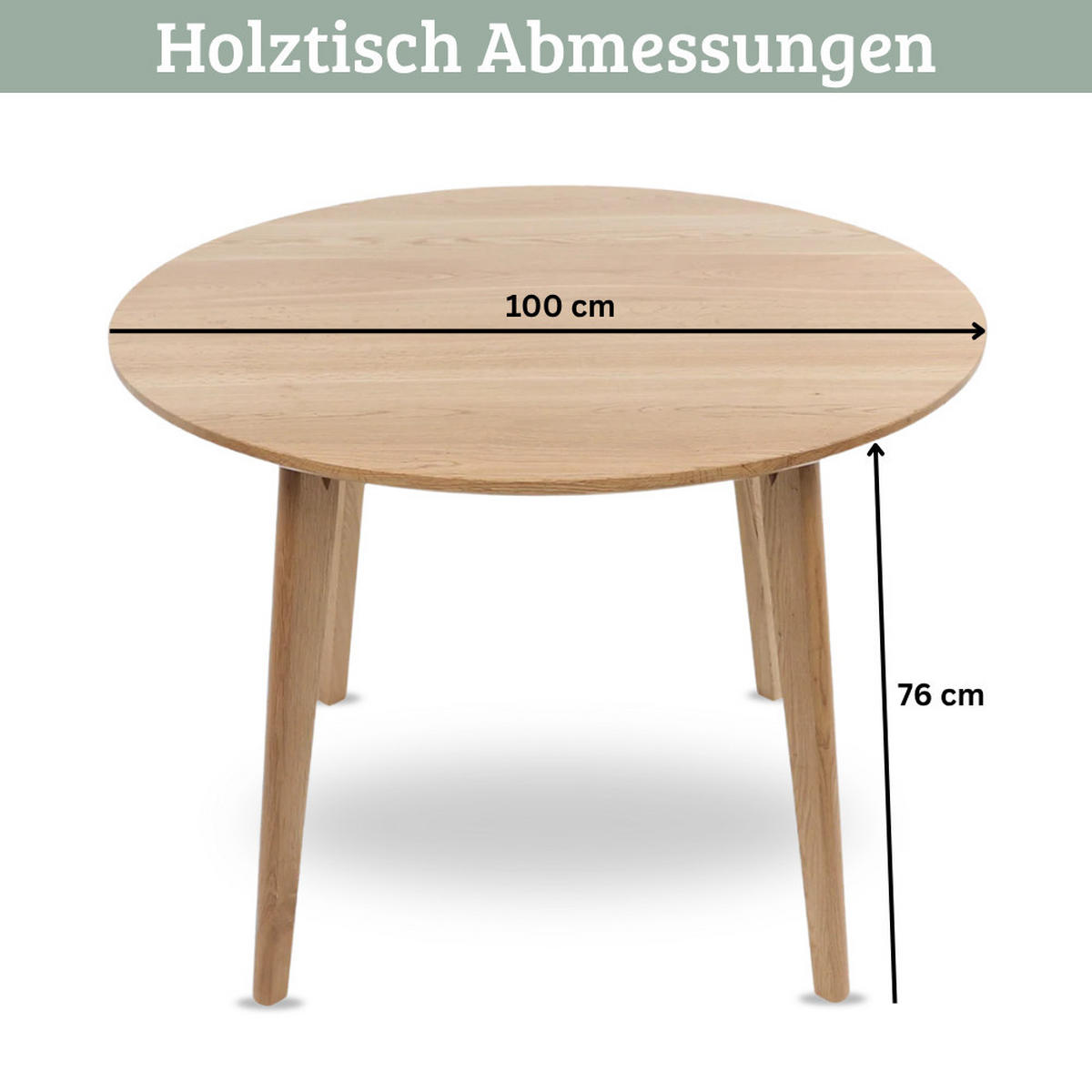 ESSTISCH rund Holz EGGI 100 cm Eichenholz Massiv Braun - Braun, Holz (100/100/76cm) - DELUKE