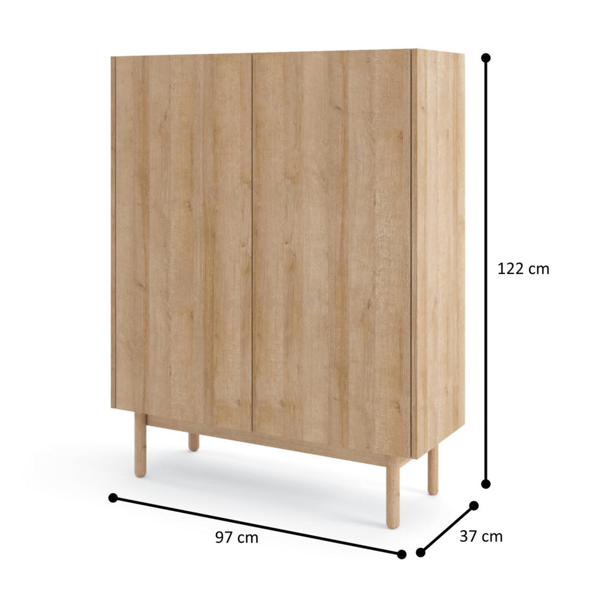 SIDEBOARD REVELSTOKE KOM3-2D Holzbeine Eiche - Eichefarben, Holz/Holzwerkstoff (97/122/37cm) - Komodee