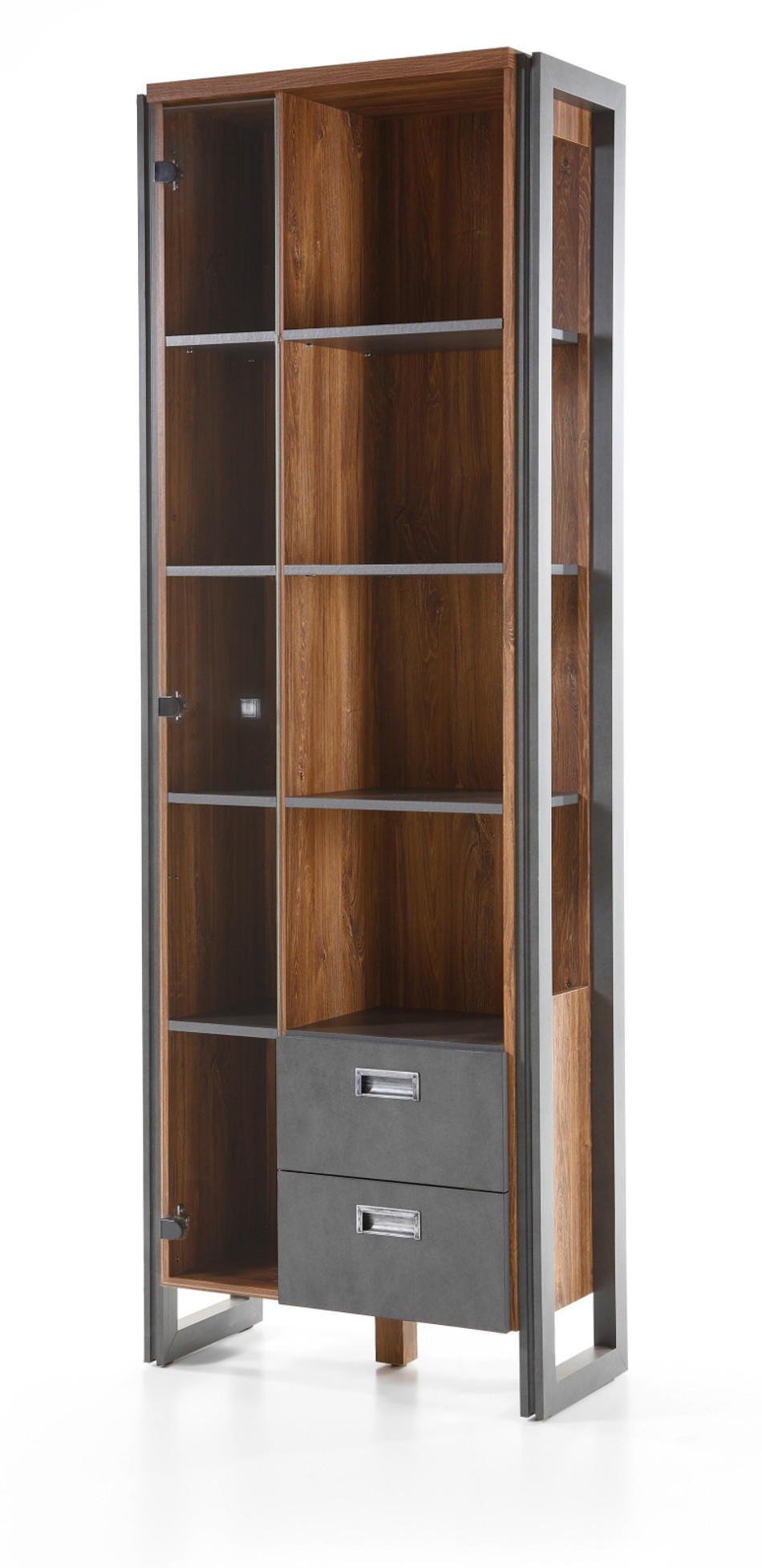 VITRINE Eiche Stirling, Matera grau, Regalschrank 70 x 202 cm Bücherregal - Eichefarben/Grau, Holzwerkstoff/Metall (70/202/33cm) - Furn.Design
