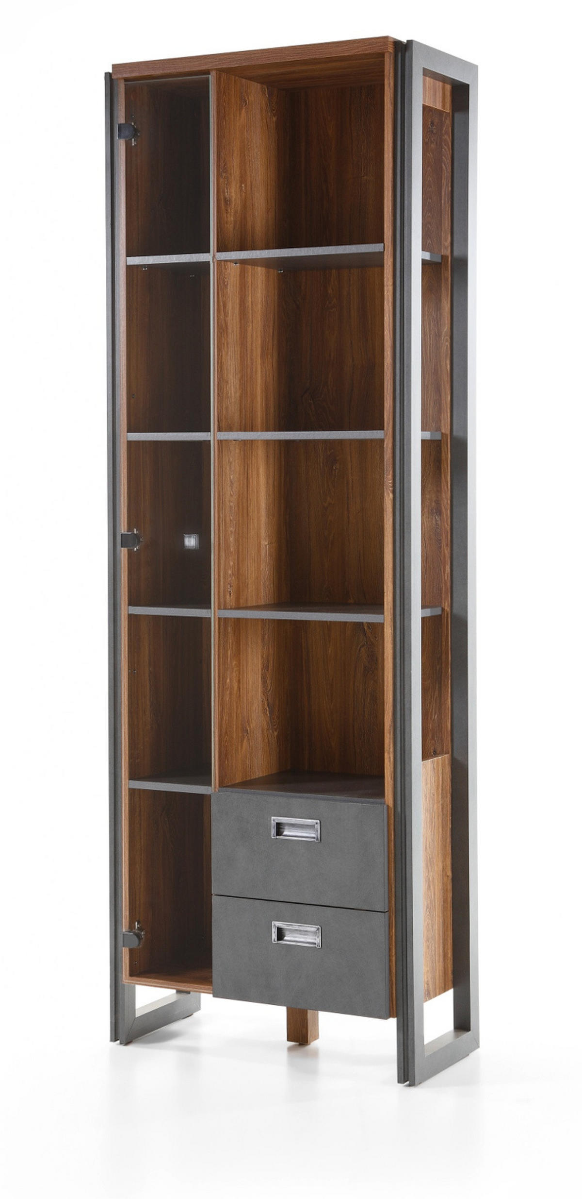 VITRINE Eiche Stirling, Matera grau, Regalschrank 70 x 202 cm Bücherregal - Eichefarben/Grau, Holzwerkstoff/Metall (70/202/33cm) - Furn.Design