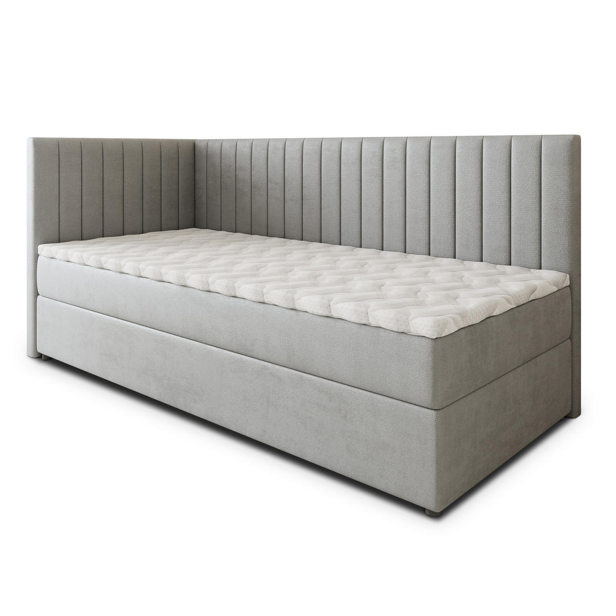 BOXBETT ARIS 90x200 cm mit Matratze und Topper, H2+H3 - Hellgrau - Hellgrau, Holz (90/200cm) - MASSENO