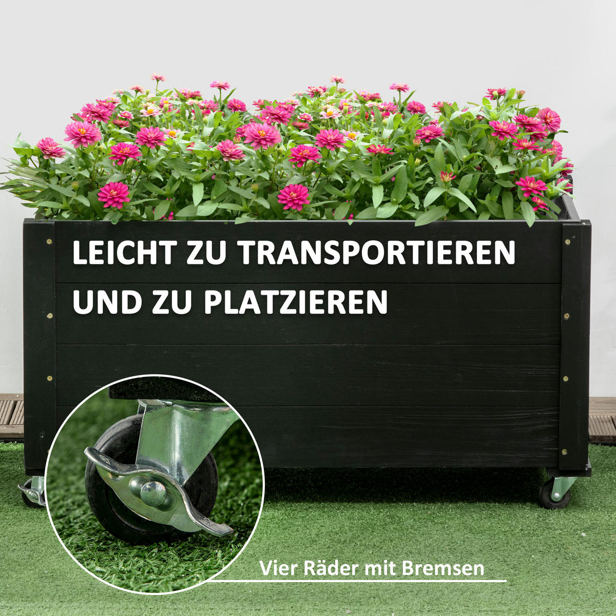BLUMENKASTEN Hochbeet mit Rollen, für Garten, Terrasse und Balkon, Holz, Schwarz - Schwarz, Holz (48/47/89cm) - Outsunny