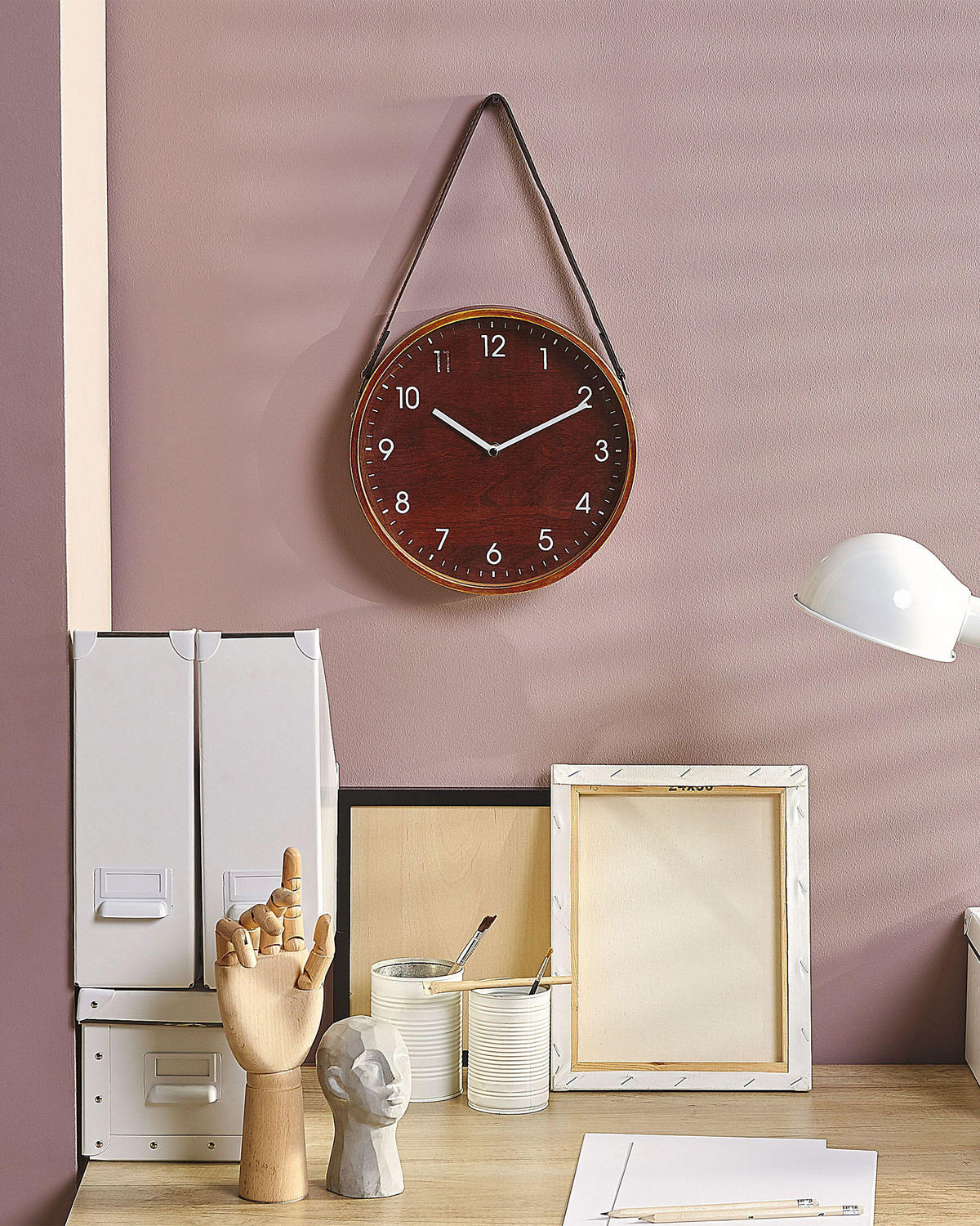 WANDUHR dunkler holzfarbton Renens - Dunkelbraun, Holzwerkstoff (26/44/6cm) - Beliani