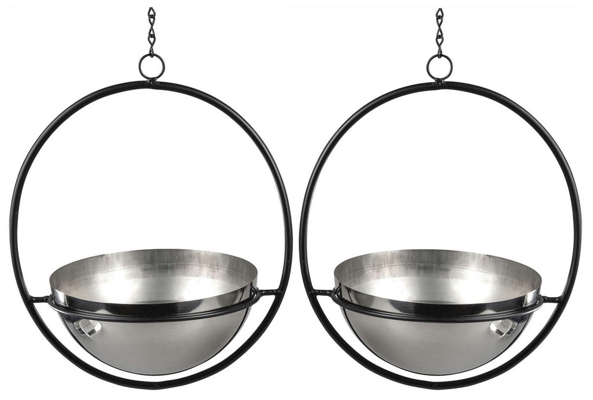 BLUMENAMPEL 2er Set mit Topf Silber Metall Wand 53 cm 96087 M - Schwarz, Metall (20/10/20cm) - DanDiBo