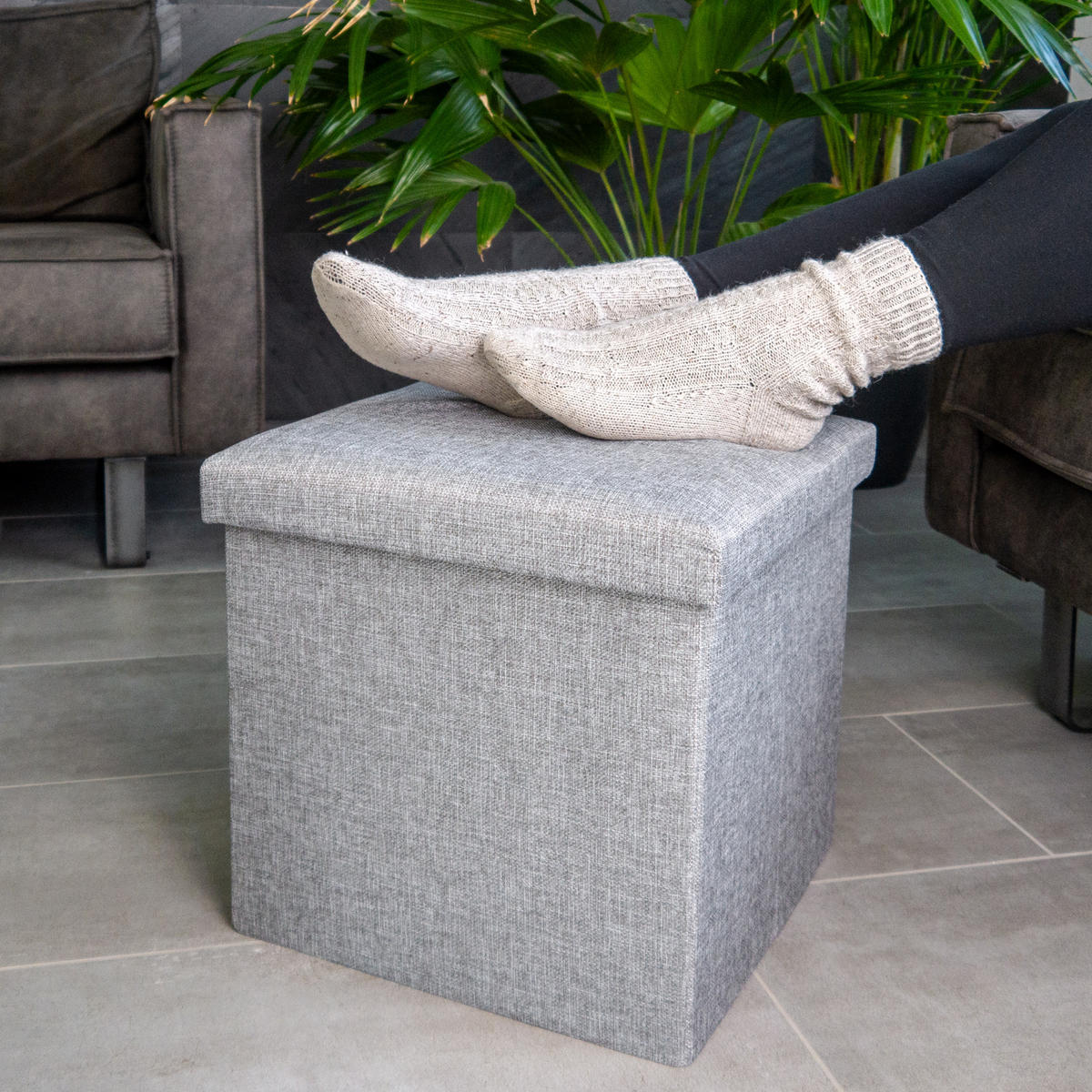 SITZBOX mit Stauraum 30/30/30 cm (Grau) - Grau, Textil (38/38/38cm) - Intirilife