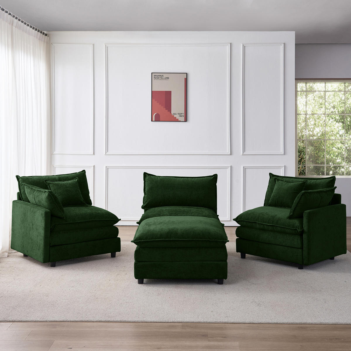 ECKSOFA 253/180/83 cm aus Chenille mit modularem Hocker Grün - Grün, Textil (154/267cm) - Modenvie