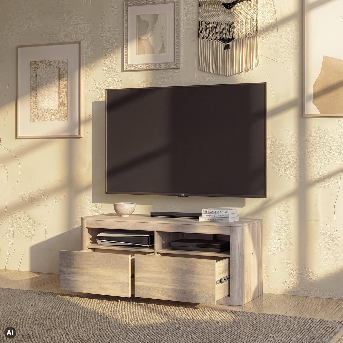 TV-BOARD Mango 130x40x58 weiß lackiert TORONTO #319 - Weiß, Holz (40/58/130cm) - Massivmoebel24