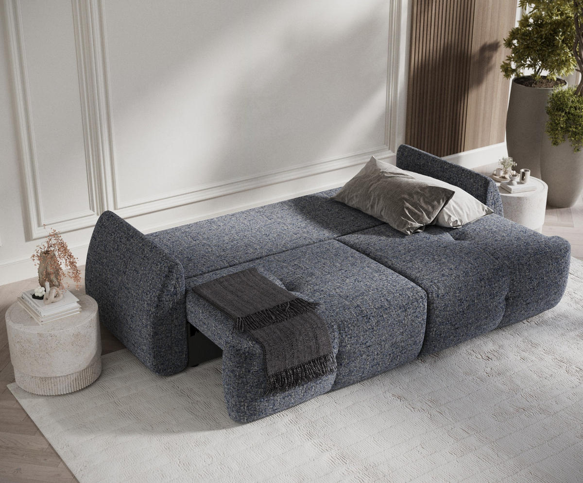SCHLAFSOFA Loca Marineblau Webstoff - Schwarz/Dunkelblau, Holz/Holzwerkstoff (248/92/103cm) - Maison de Reve