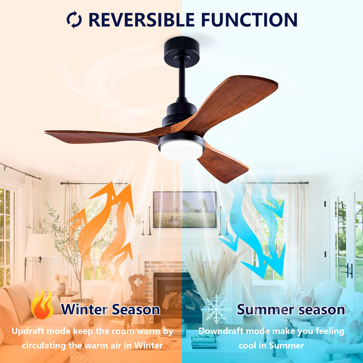 DECKENVENTILATOR DE-16240 42 Zoll mit Fernbedienung & reversibel - Walnussfarben, Holz/Metall (107/107/45cm) - ComfortXL