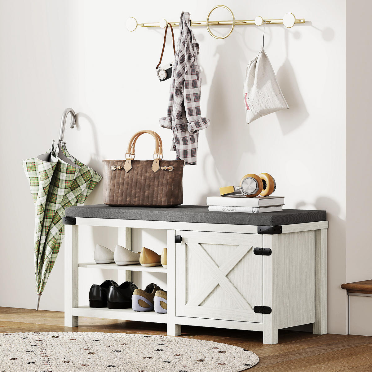 SCHUHBANK Weiß 1 Stück - Weiß, Kunststoff (40/48/100cm) - GiPP