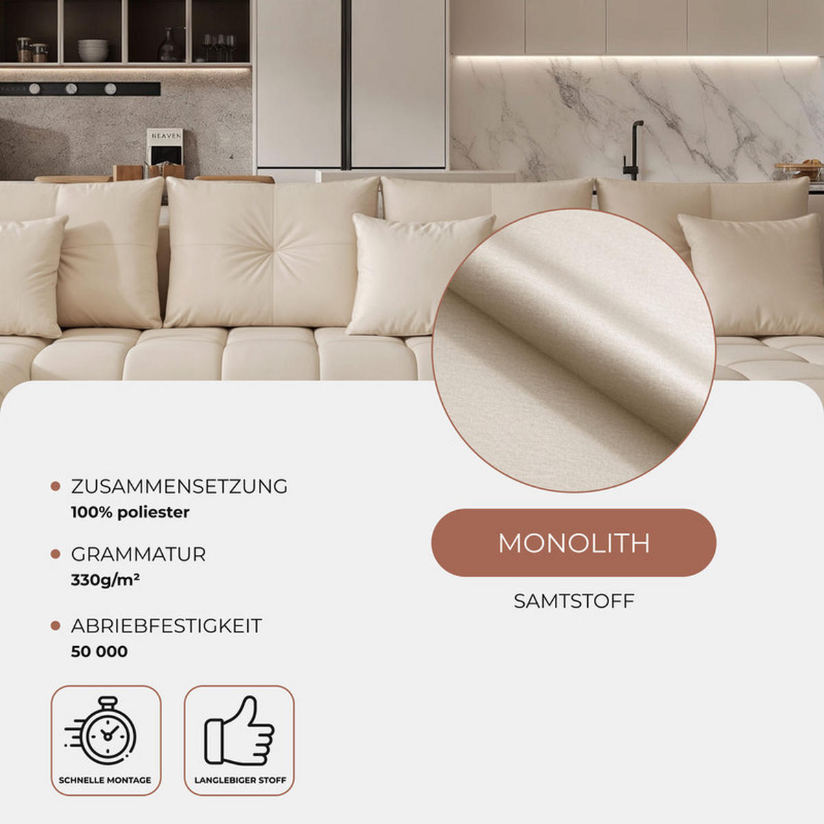 WOHNLANDSCHAFT DIEGO mit Schlaffunktion und Bettkasten Creme - Creme, Holzwerkstoff/Kunststoff (382/91/190cm) - Idohome