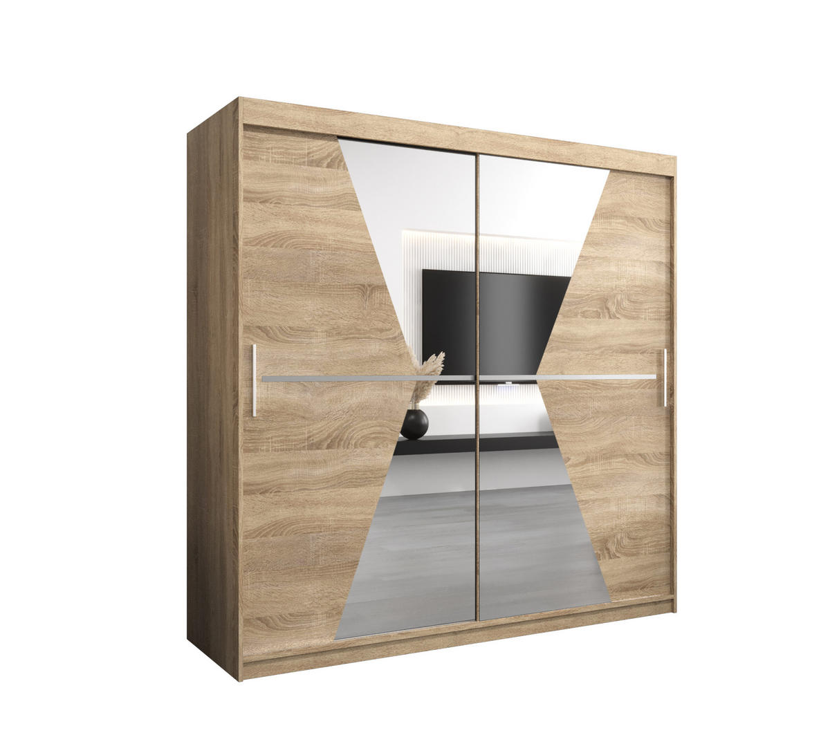 SCHWEBETÜRENSCHRANK 200/200/62 2-türig - Silberfarben/Sonoma Eiche, Holz/Kunststoff (200/200/62cm) - MÖBEL KRYSPOL