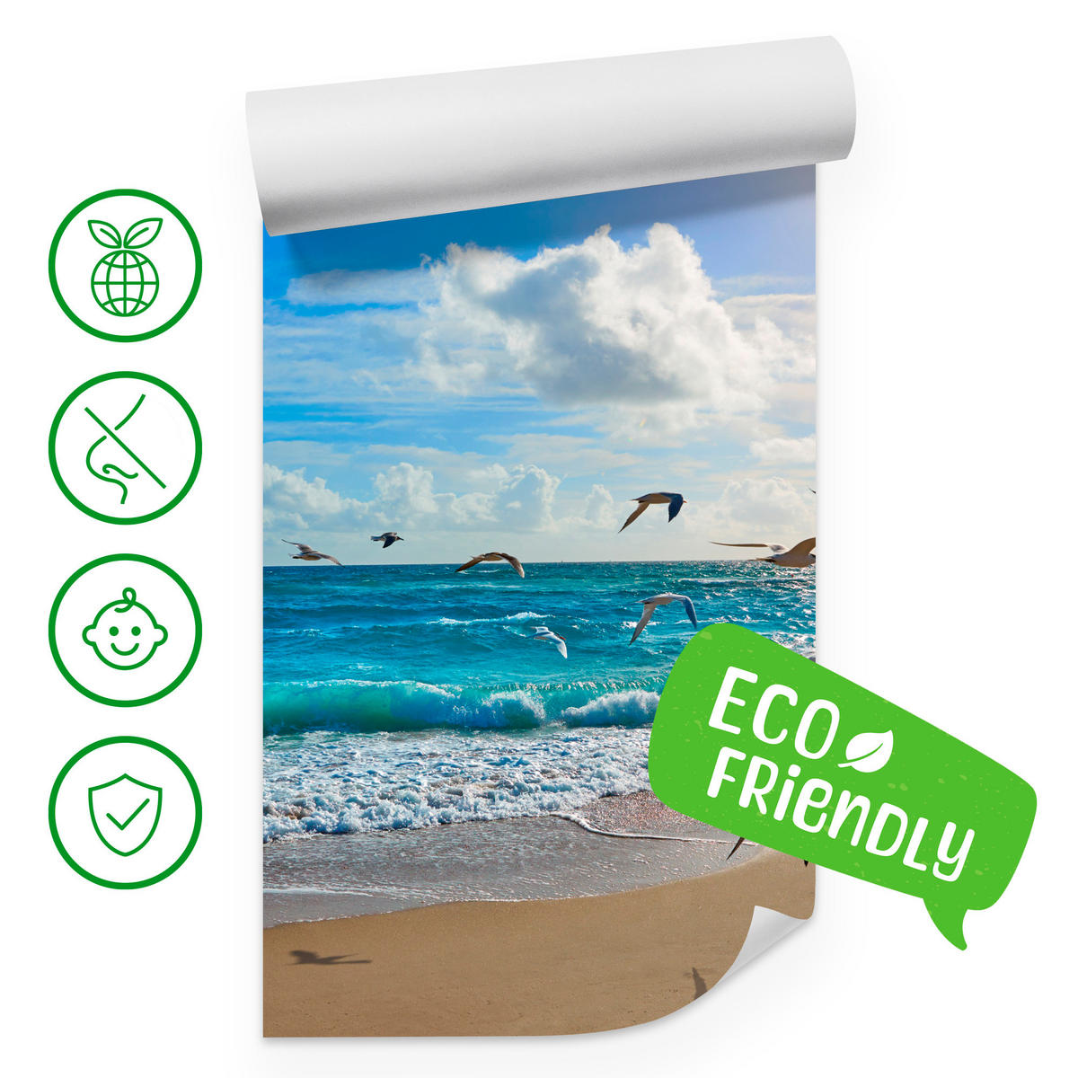 FOTOTAPETE Meer Strand Natur Landschaft 3D 450x315 - Blau/Beige, Papier (450/315cm) - Muralo