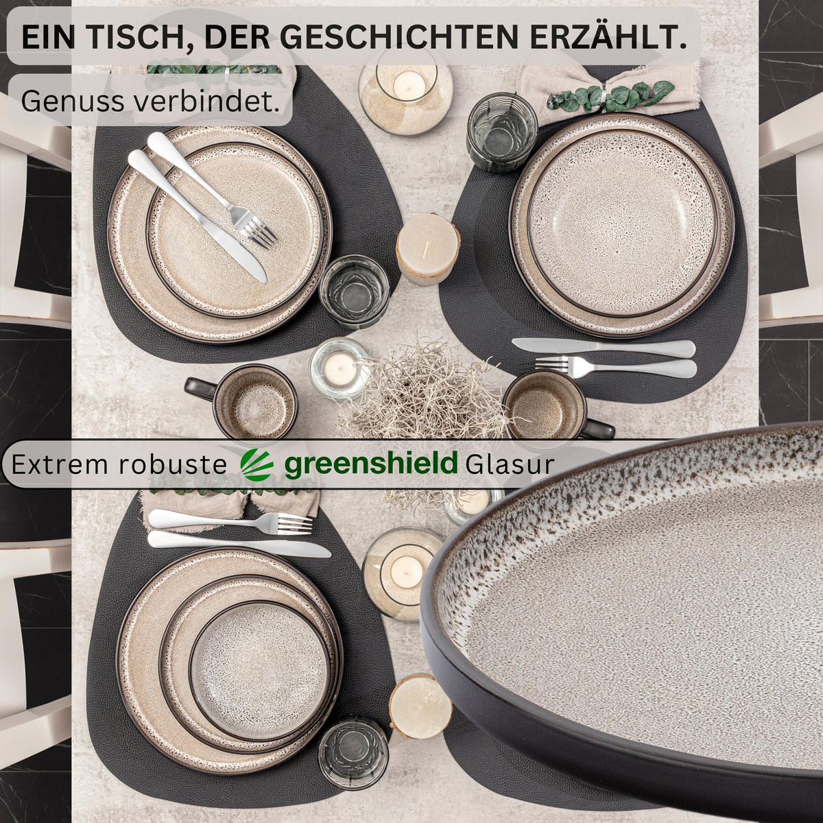 SPEISETELLER SET LUXOR - 6 teilig aus Steingut - Beige, Stein (26.5cm) - Sänger
