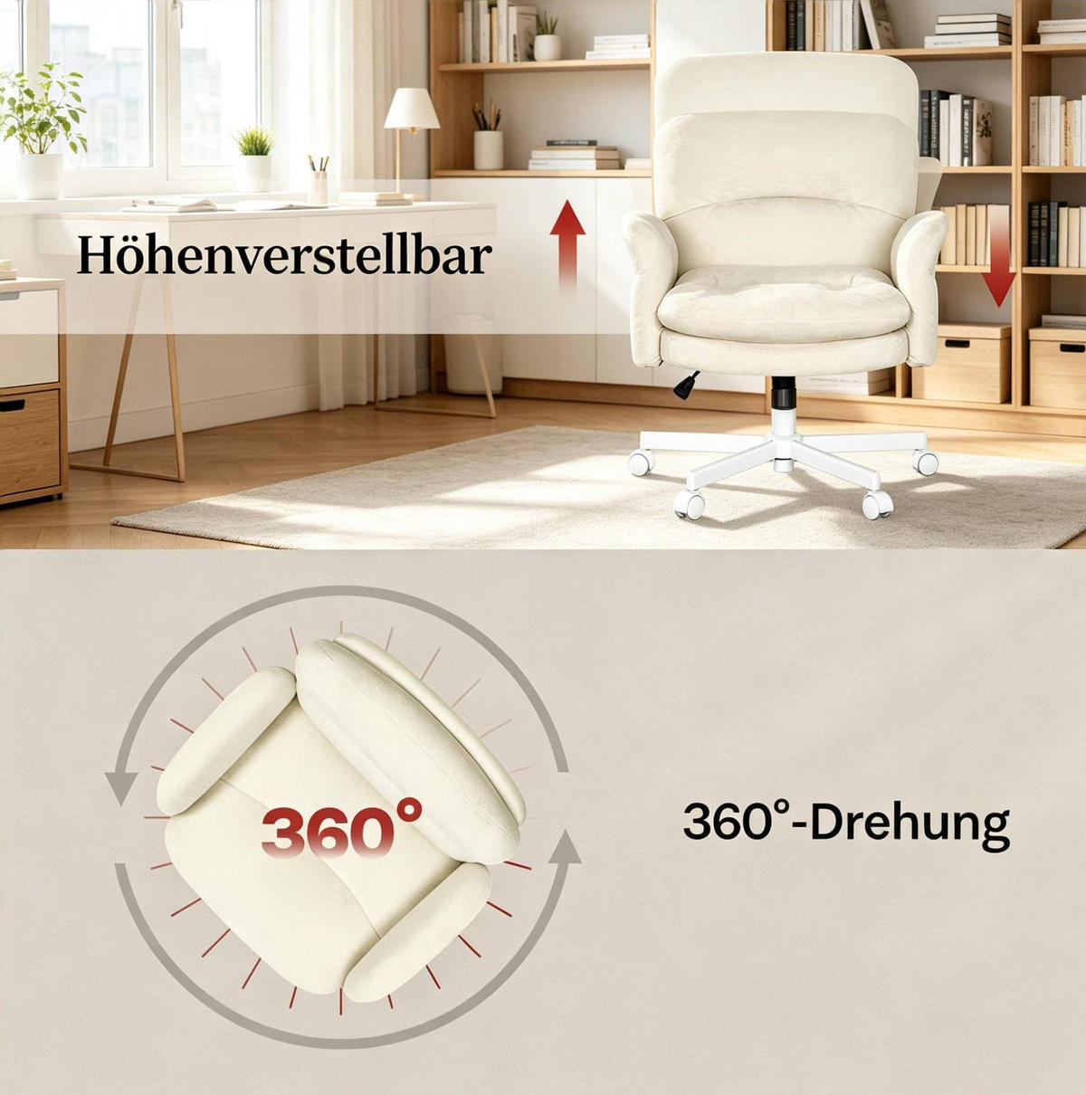 BÜROSTUHL in Beige 71x68x92,5 cm, höhenverstellbar und um 360° drehbar - Beige, Metall (68/92.5/71cm) - IVMEU