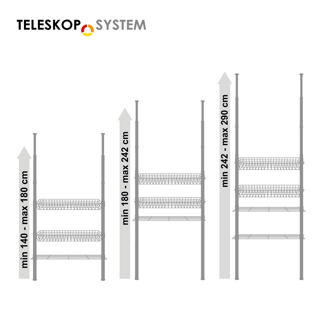 TELESKOP-REGAL, schwarz - Schwarz, Metall (71.5/290/20cm) - bremermann