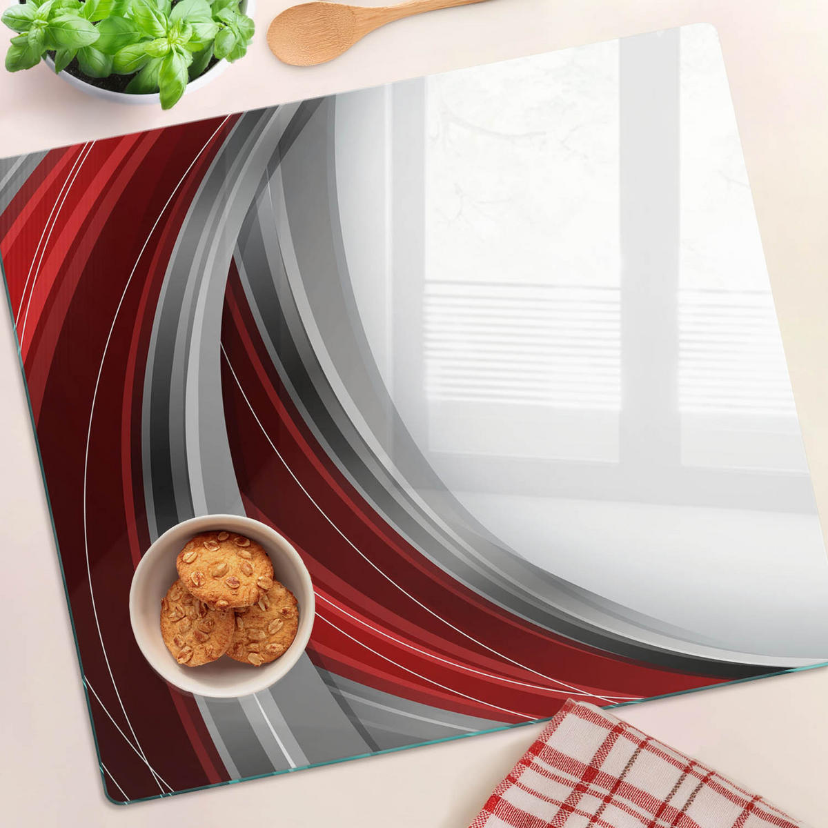 GLASPLATTE 60x52 cm Wellenhintergrund - Rot, Glas (60/0.4/52cm) - TULUP