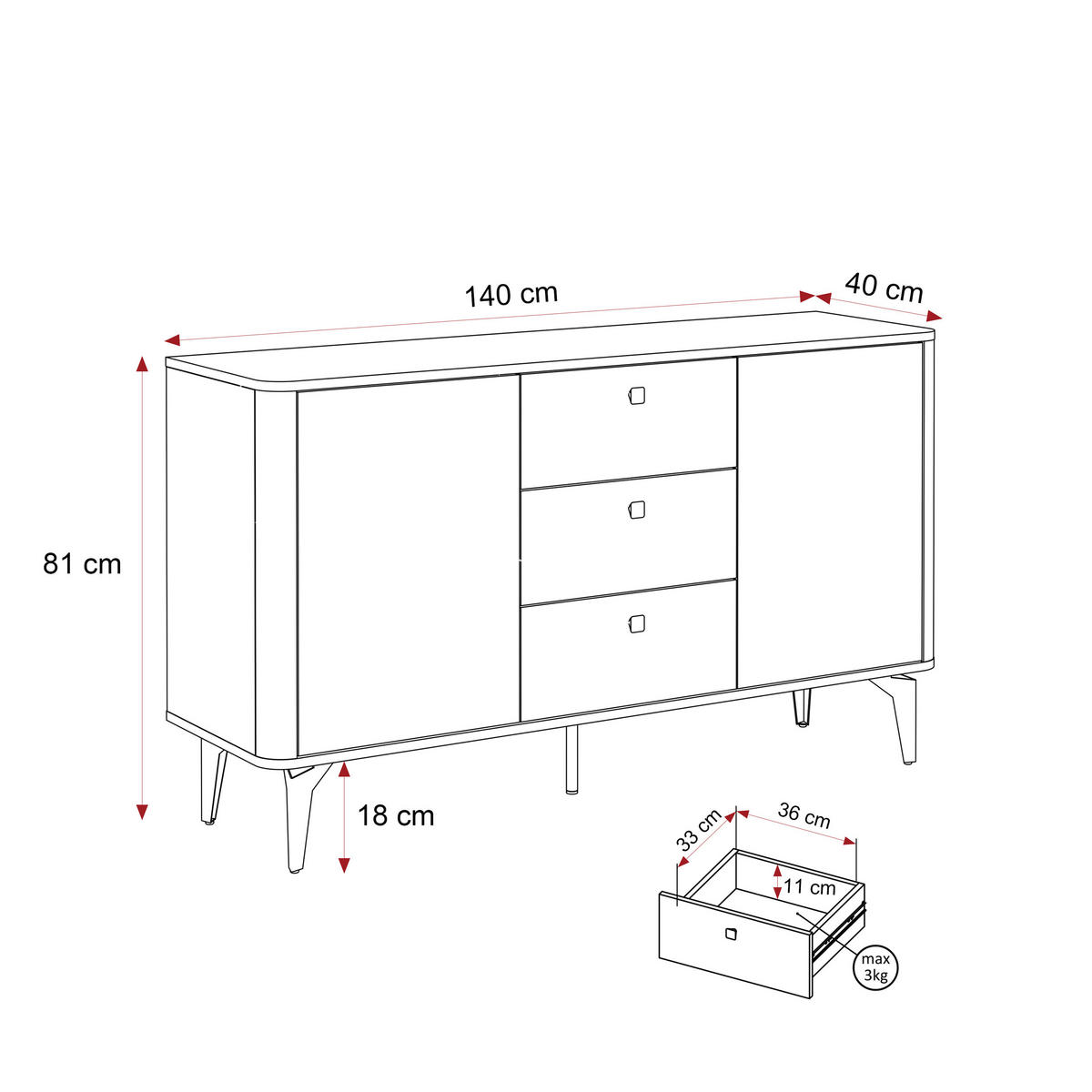 KOMMODE BELLAGIO - Kaschmir, Holzwerkstoff (140.1/140.1/40.2cm) - Idohome
