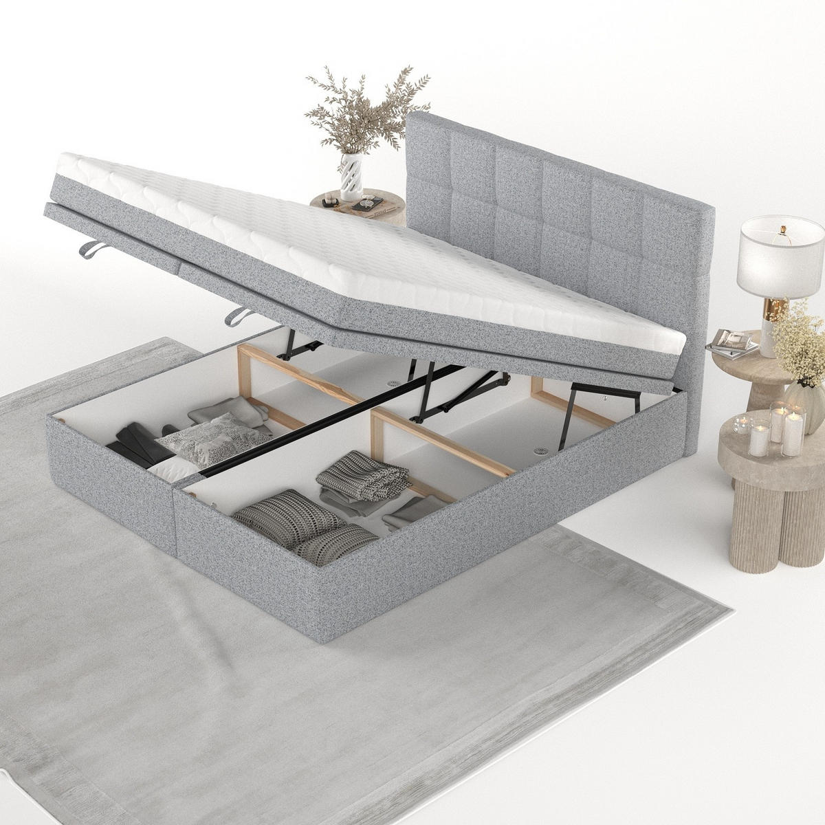 BOXBETT Elano 160/200 cm Grau im Riva Stoff - Schwarz/Grau, Holz/Holzwerkstoff (160/200cm) - AltaBeds