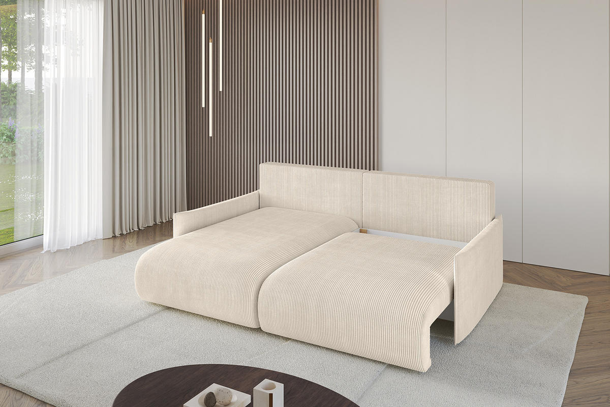 ECKSOFA mit Schlaffunktion und Bettkasten ONESK-L -v1 208x165x40 Beige Cord - Beige, Holzwerkstoff/Kunststoff (208/165cm) - ALTDECOR