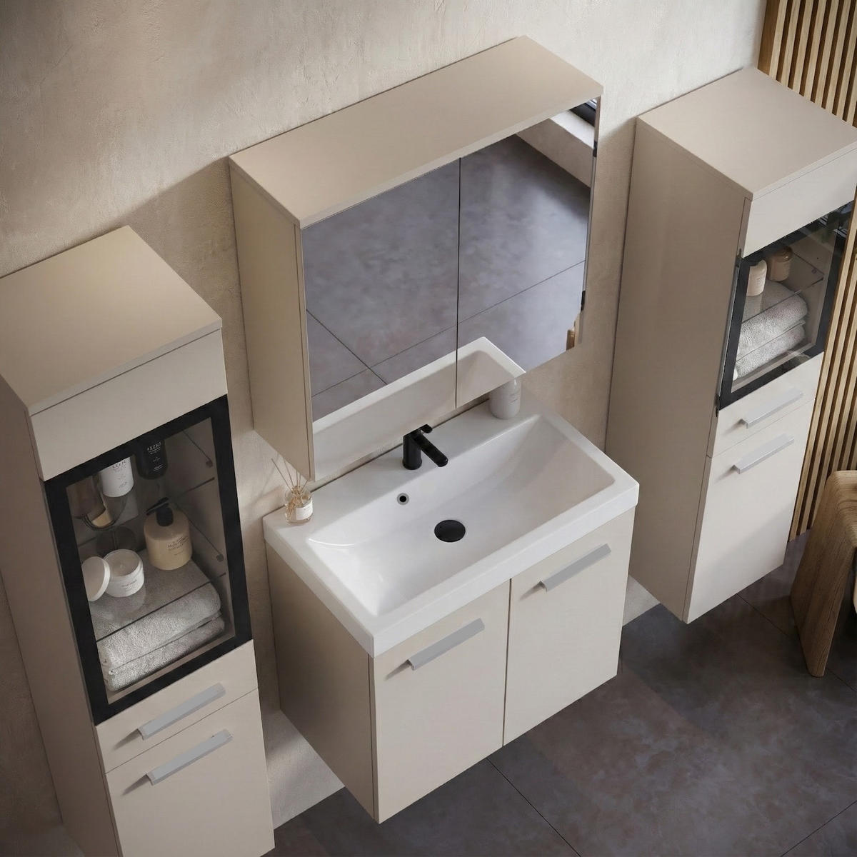 BADMÖBEL-SET Mirano 5 Teile Cashmere - 60 x 35 x 51 cm - Kaschmir, Holz (60/47/35cm) - Badplaats