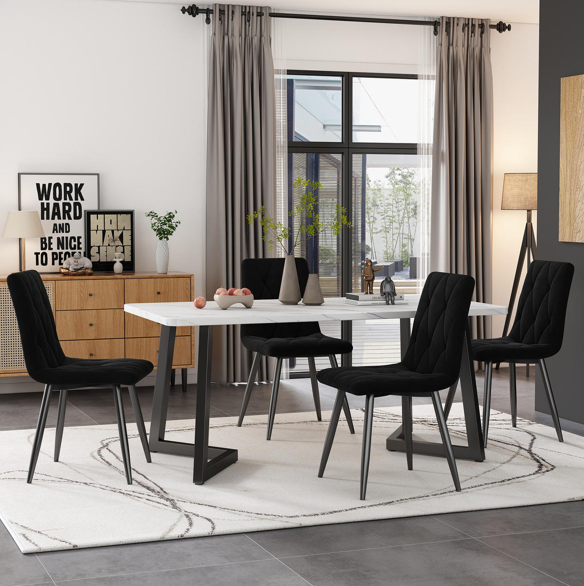 ESSZIMMERSTUHL 4er-Set mit Rückenlehne Samt Schwarz - Schwarz, Metall (40/86/45cm) - Meubliv