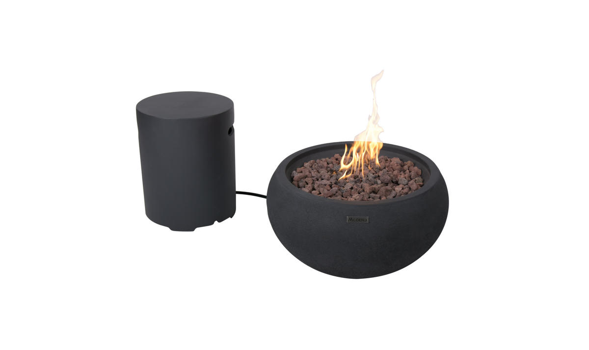 FEUERTISCH York Gasfeuerstelle aus GF-Beton - 2-tlg. Set inkl. Gasflaschen-Abdeckung - Schwarz, Naturmaterialien (68/36/68cm) - Elementi