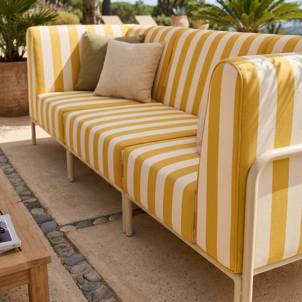 GARTENSOFA mit 3 Sitzplätzen, Gelb - Gelb, Textil (80/78/216cm) - Oviala