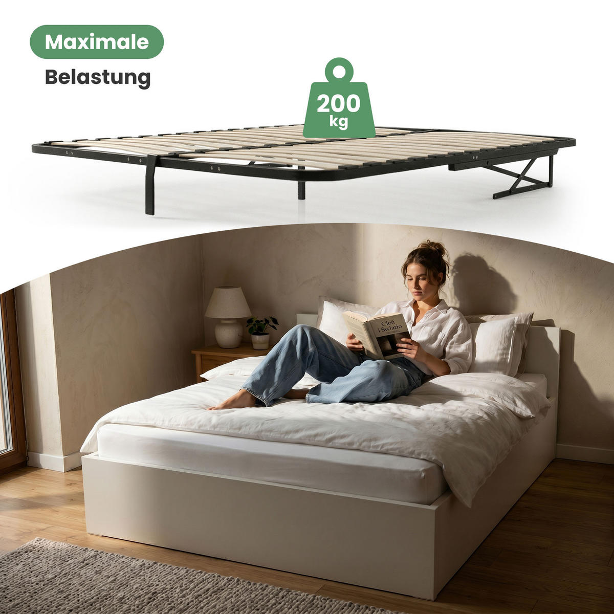 BETT mit Bettkasten 140x200 cm Metalllattenrost Weiß - Weiß, Holzwerkstoff (140/200cm) - Akord