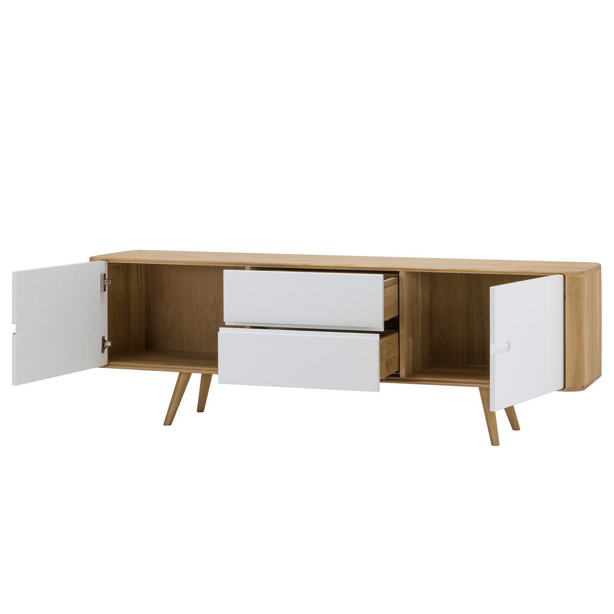 SIDEBOARD - Wildeiche massiv - Weiß, Holzwerkstoff (180/60/42cm) - home24