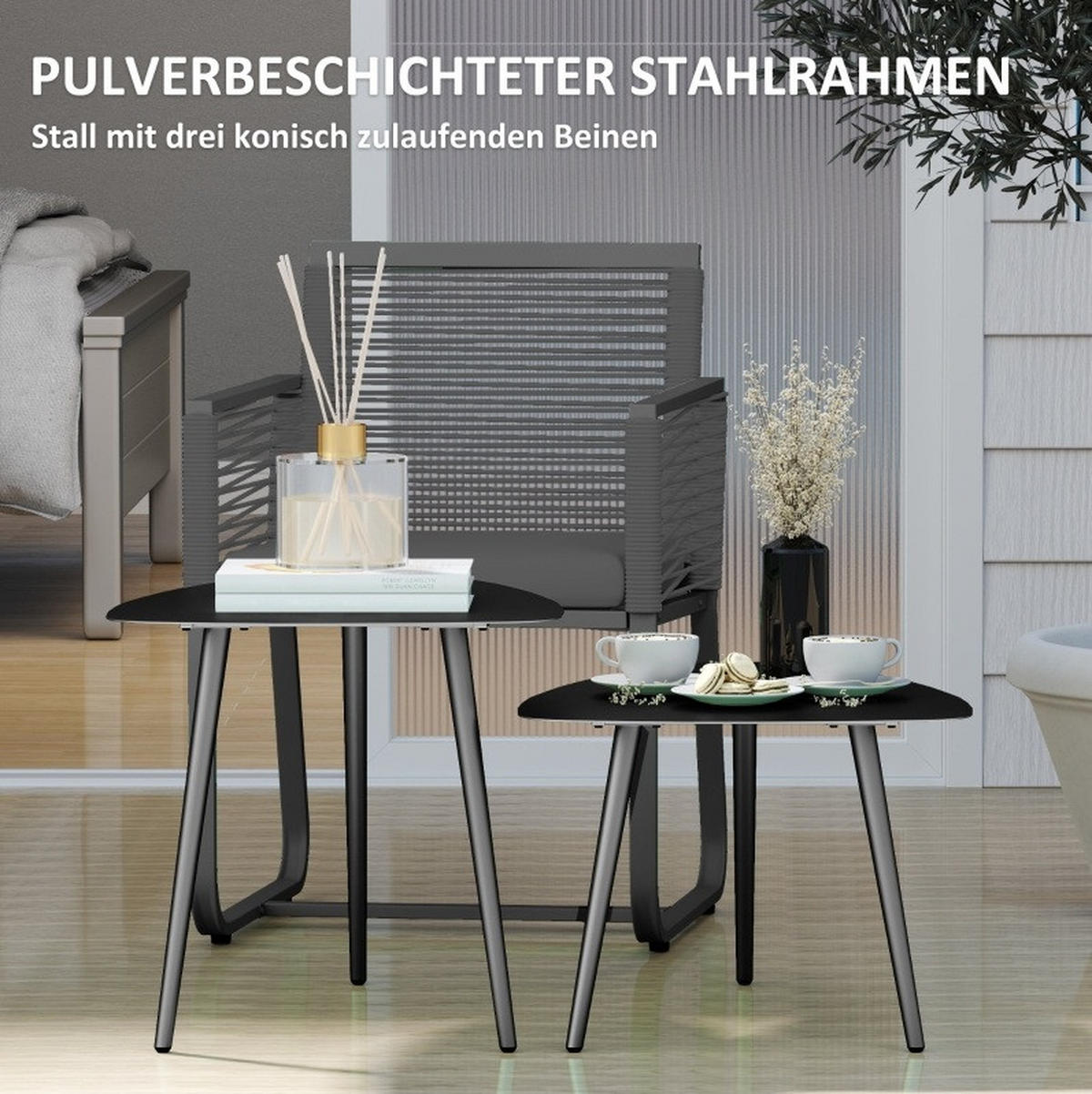 COUCHTISCH 65/45/45 cm & 65/45/35 cm aus Stahl für Innen- und Außenbereich im geometrischen Design, Schwarz - Schwarz, Metall (65/45/45cm) - Redom