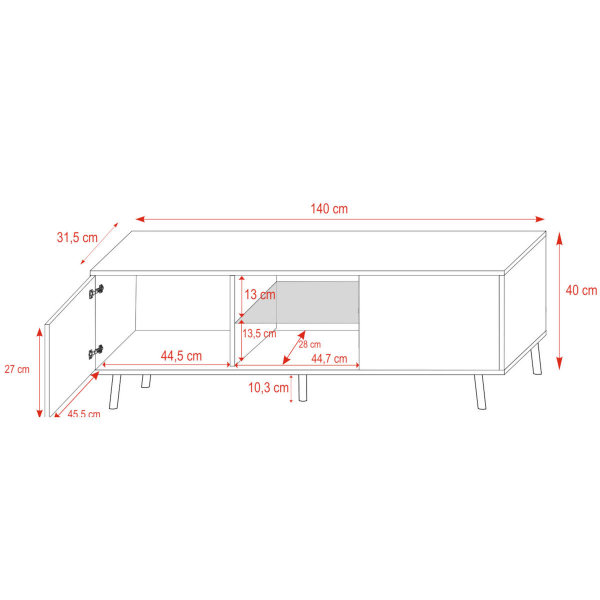 TV stolek LEFYR šedobéžový s LED a přihrádkami 140 cm - černá/šedohnědá, kompozitní dřevo (140/30/31.3cm) - Selsey