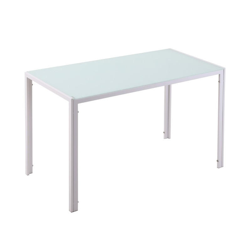 Modfu JÍDELNÍ stůl z kovu a tvrzeného skla 120x60x75 cm bílý pro 4 osoby s moderním obdélníkovým designem