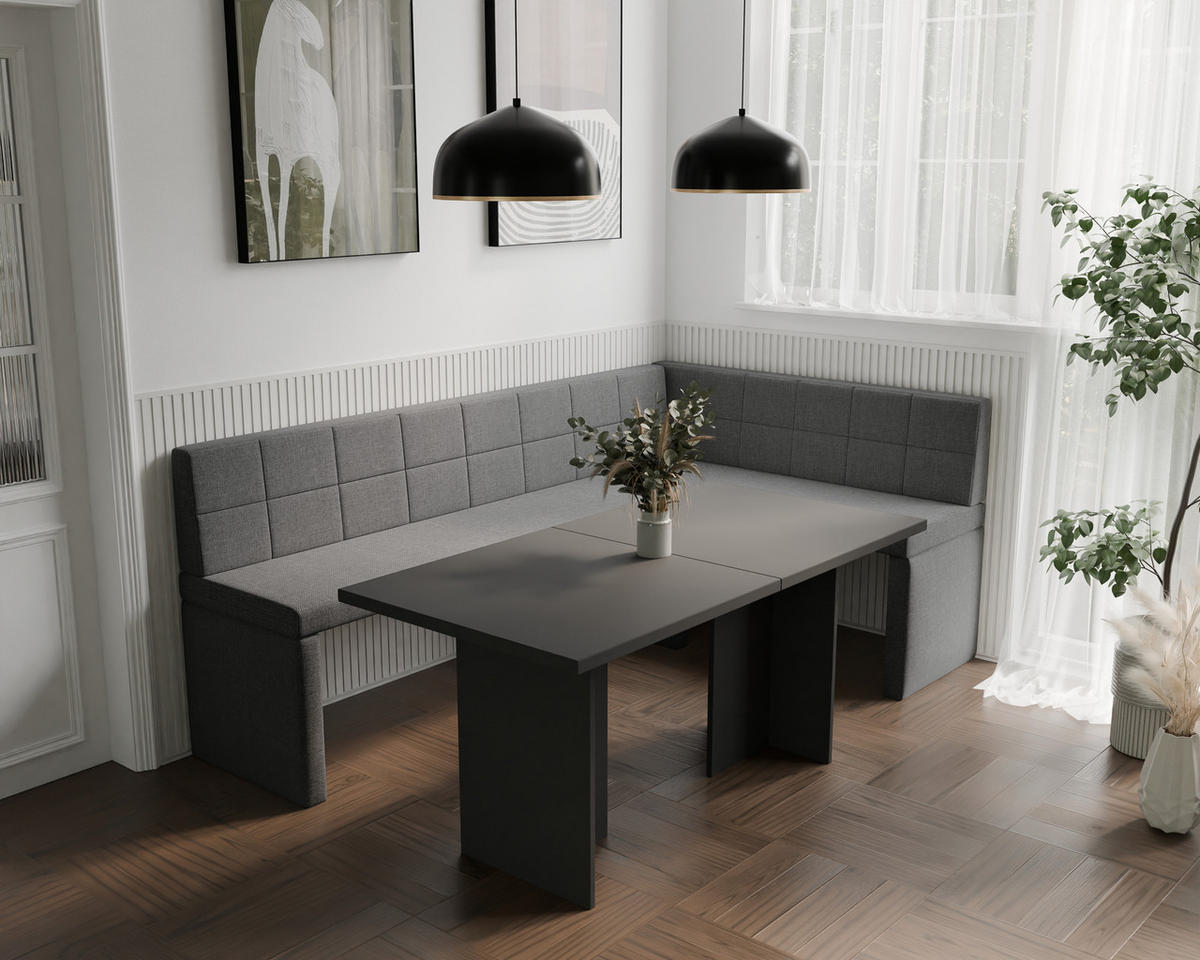 ECKBANK rechts MELVIN Webstoff, 128/168 cm Dunkelgrau - Dunkelgrau, Holz/Textil (128/168cm) - Idohome