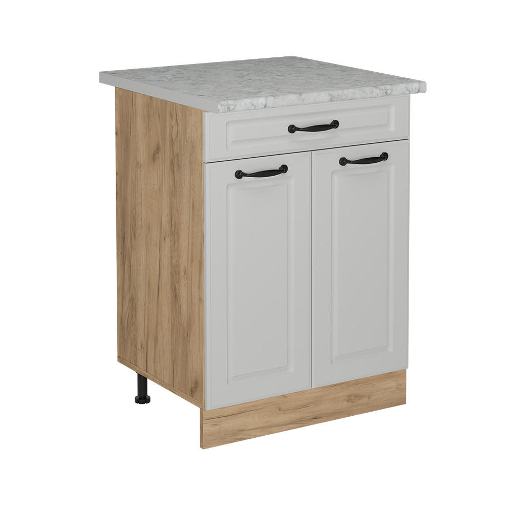 KÜCHENUNTERSCHRANK R-Line Weiß Landhaus 60 cm AP Marmor - Honigeiche/Eiche Wotan, Holzwerkstoff (60/81.6/60cm) - Vicco