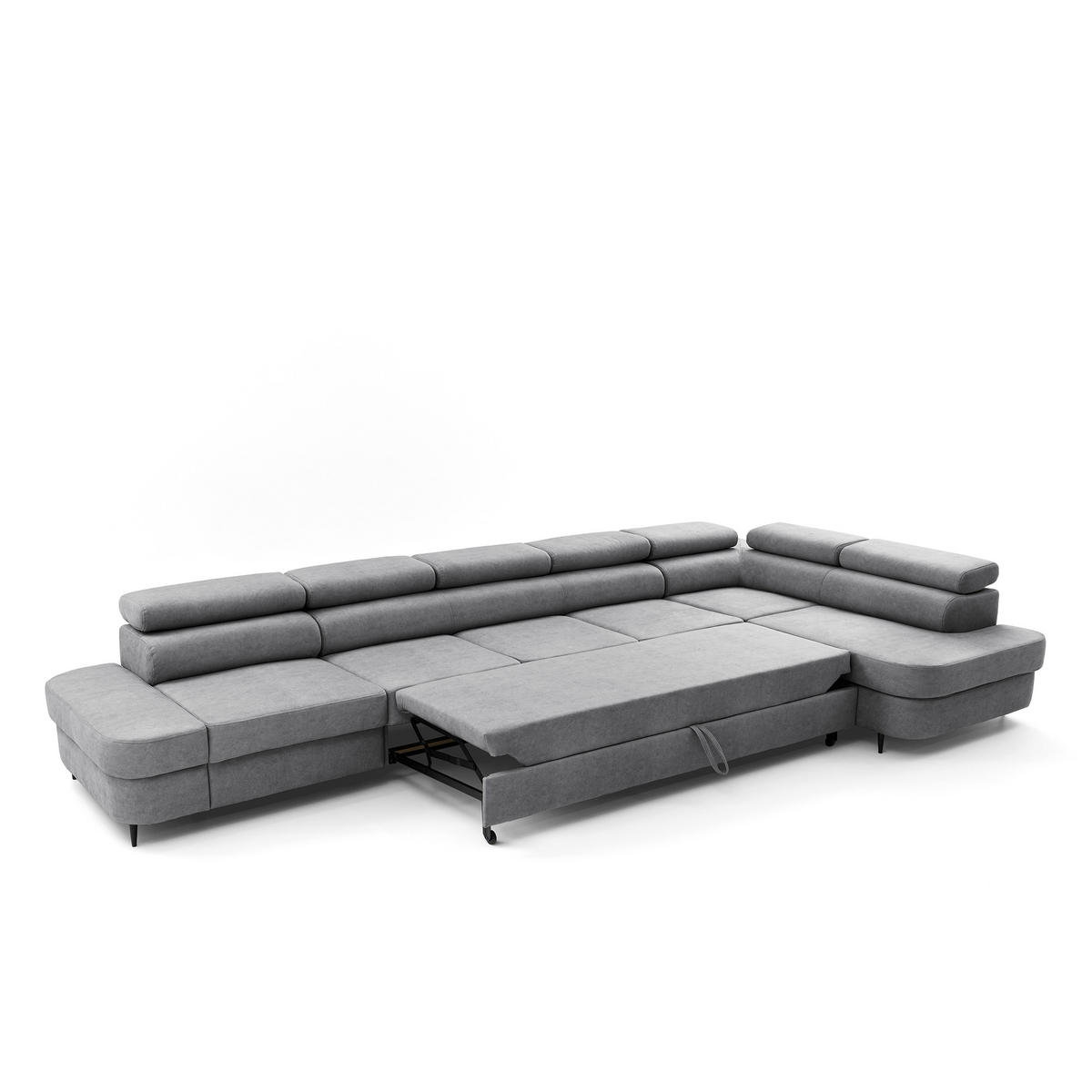 ECKSOFA PRIAM XXL L-Form Rechts mit Schlaffunktion 125x265 Velours Grau - Schwarz/Grau, Holz/Textil (420/203cm) - Muffo