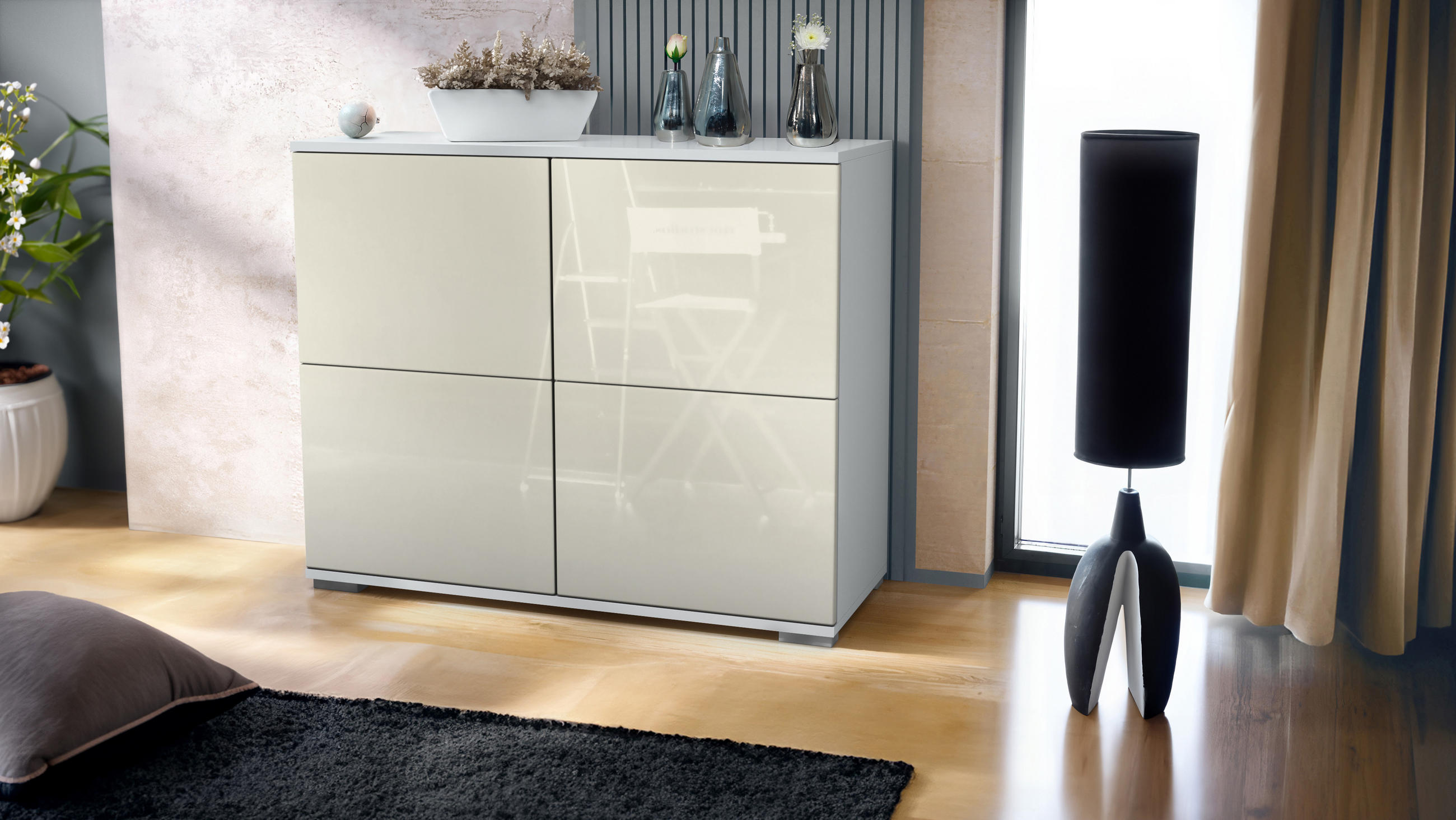 KOMMODE Rova Creme Hochglanz - Creme, Holzwerkstoff (92.5/75.5/35cm) - Vladon