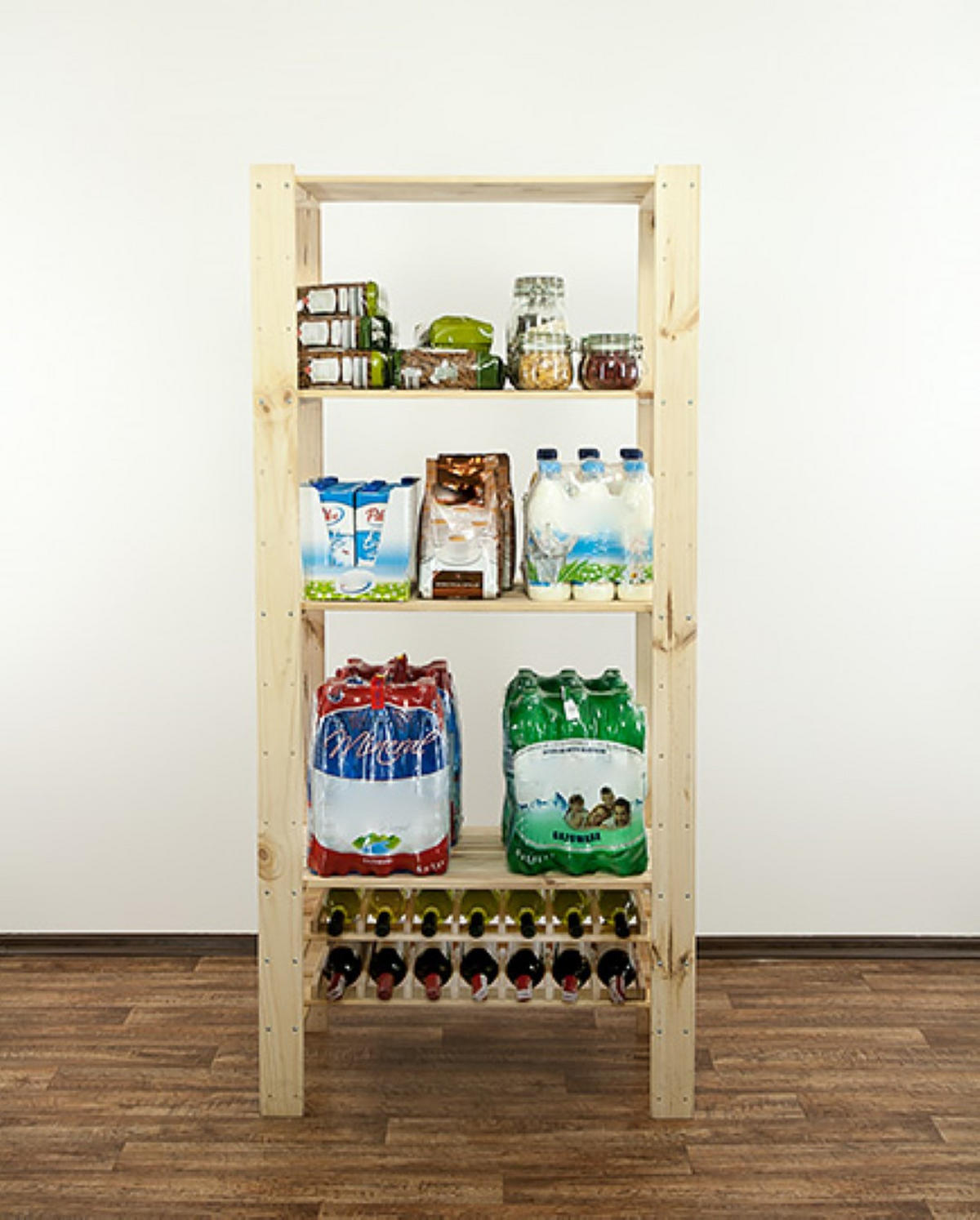 HOLZREGAL WOODLAND 166x80x50cm 4 Fachboden + 2 Flaschenebenen Kiefernholz Natur - Naturfarben, Holz (80/166/50cm) - PROREGAL