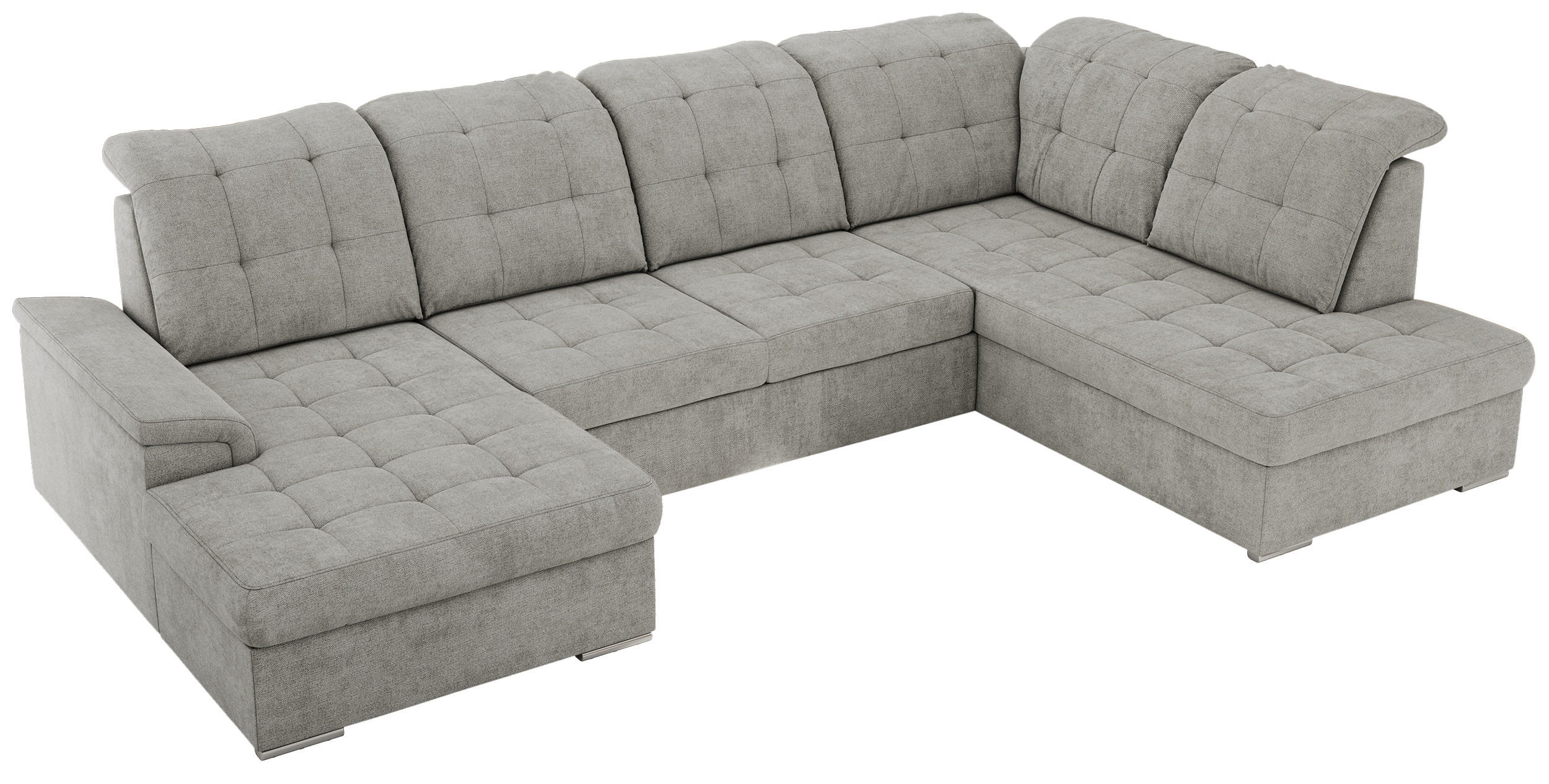 WOHNLANDSCHAFT MADRITO U - Hellgrau Struktur - Rechts - Silberfarben/Hellgrau, Textil/Metall (323/89/204cm) - MKS